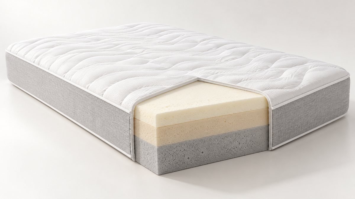 Cut-through of a foam mattress showing its layers